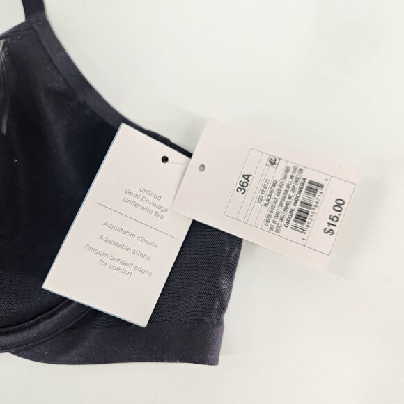 Auden Unlined Demi Coverage Underwire Bra Women 36A Black Mesh Adjustable Strap - Picture 4 of 5